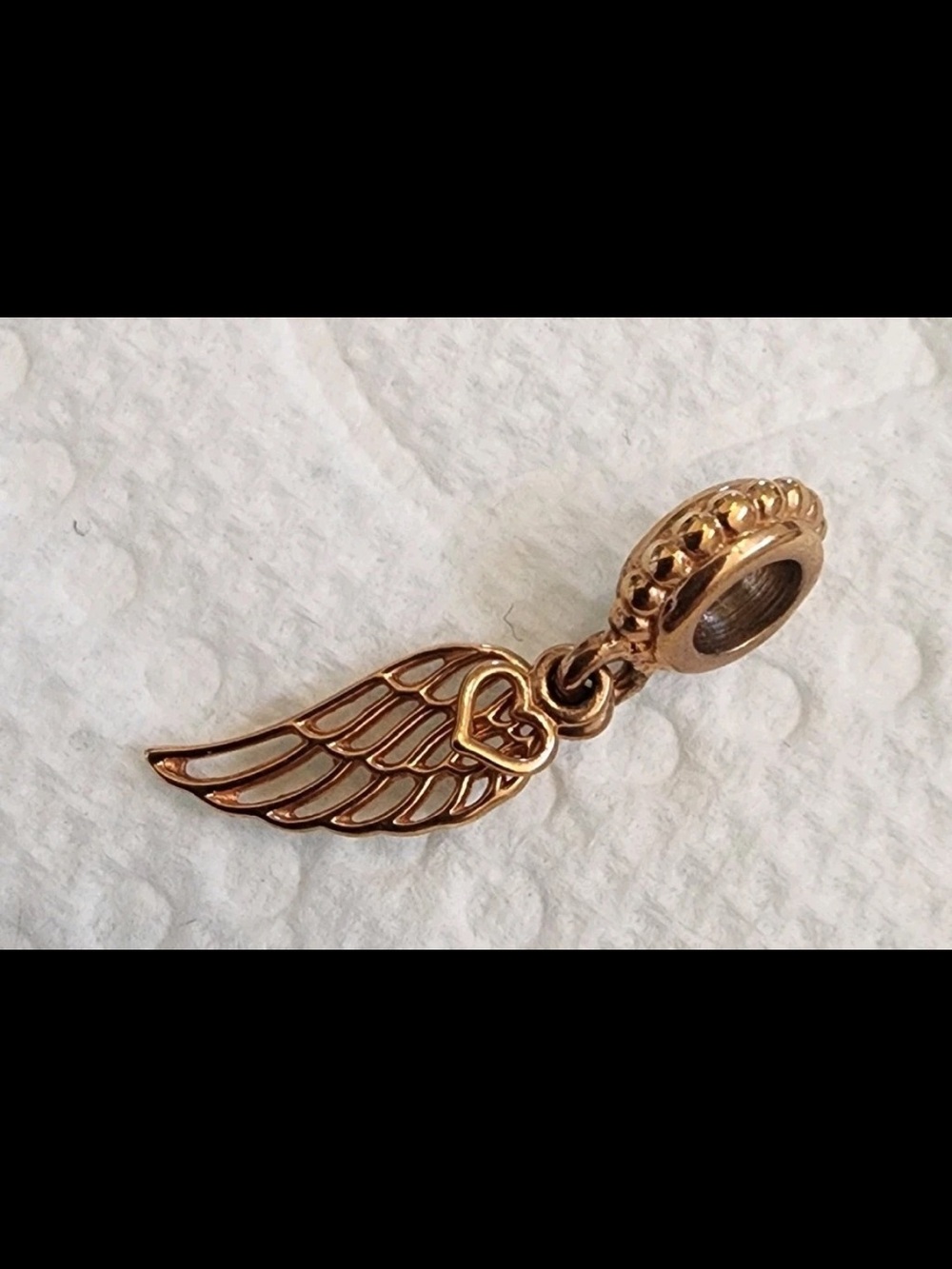 Pandora 925 Rose Gold Plated Angel Wing Charm With Heart